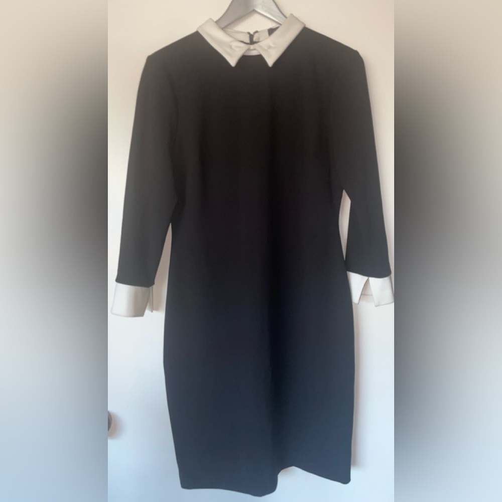 IVANKA TRUMP SHEATH BLACK & WHITE DRESS SIZE 10 POLYESTER SPANDEX SLIT-CUFF